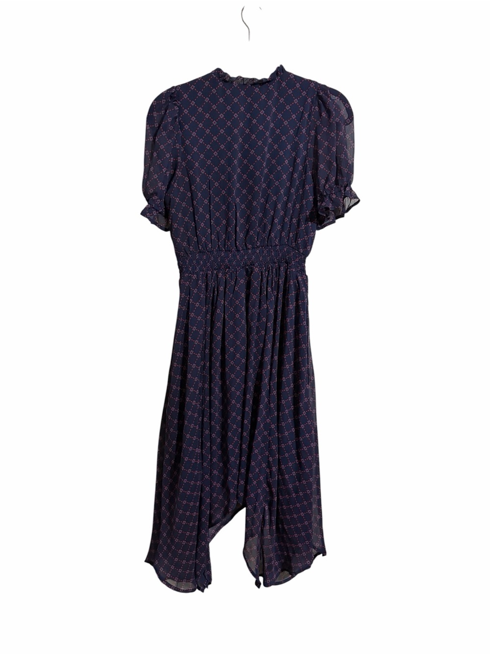 Draper James Navy Printed V-Neck High-Low Midi Dress Bandanna Hem Romantic Sz XS - Picture 6 of 11